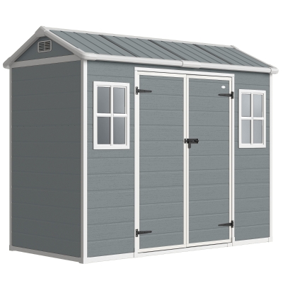 Outsunny Resin Garden Shed Lockable 8x4 ft Light Grey