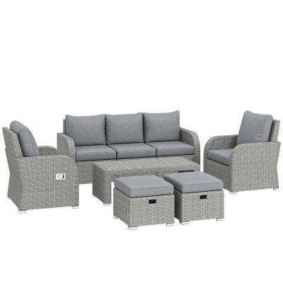 Outsunny 6-Piece Rattan Furniture Set Reclining Dark Grey