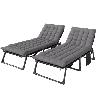Outsunny Folding Sun Loungers Set of 2 with Cushions Grey