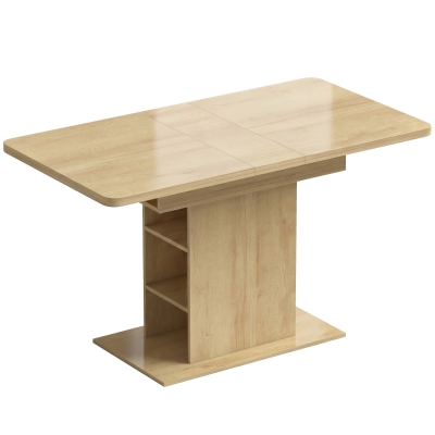 HOMCOM Mesa de comedor extensible rectangular para 4 a 6 personas, mesa de cocina 110-130 cm, 6 estantes abiertos, madera natural