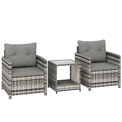 Outsunny Rattan Bistro Set 3-Piece with Cushions Grey