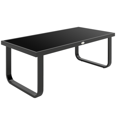 Outsunny Mesa Baja de Jardín Rectangular, Patas Curvadas, Tablero de Vidrio Templado, para Terraza Balcón, 90x45x33cm, Negro