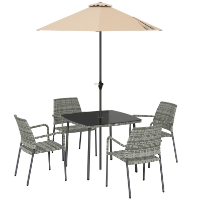 Outsunny Rattan Dining Set 4 Seater Table Chairs Parasol Garden