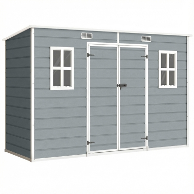 Outsunny Resin Garden Shed Lockable Doors Grey 10x4 ft