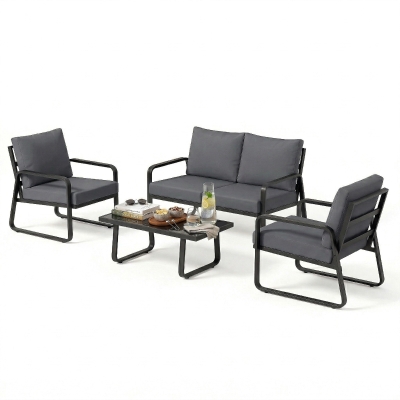 Outsunny Salon Jardin 4pcs Coussins 10cm Table Verre Noir