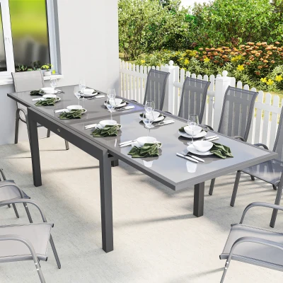 Outsunny Aluminium Dining Table Glass Top Grey