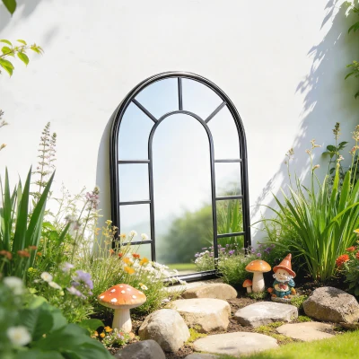 Outsunny Arched Wall Mirror Metal Frame Black 71x51cm