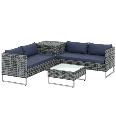 Outsunny 4pc Rattan Corner Sofa Set with Storage Table Blue