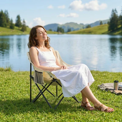 Outsunny Lightweight Folding Camping Chair with Storage Pocket White