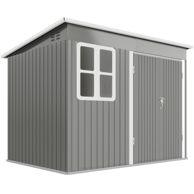 Outsunny Metal Storage Shed Lockable with Foundation Light Grey