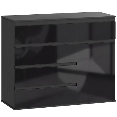 HOMCOM Sideboard modern, sideboard de depozitare cu 5 sertare, raft reglabil, ușă Soft-Close, negru lucios