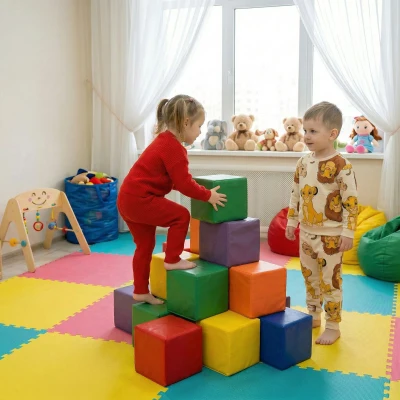 Set 12 Cuburi Moi pentru Copii Varsta 2 ani 20x20x20cm Multicolor