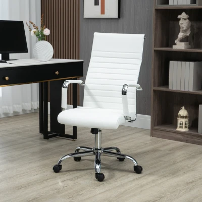 Vinsetto Cadeira de Escritório Ergonómica Giratória 360° Basculante com Altura Ajustável 54x62x104-114 cm Branco