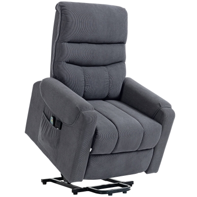 HOMCOM Sillón Levanta Personas con 8 Punto de Masaje Reposapiés Mando a Distancia y Bolsillo Lateral 83x92x110 cm Gris