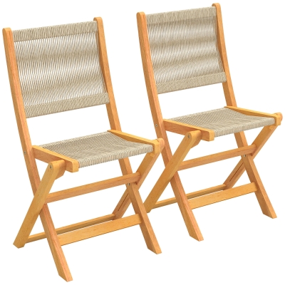 Outsunny 2er-Set faltbare Gartenstühle Balkonstühle aus FSC-Akazienholz mit geflochtener Sitzfläche Natur und Beige