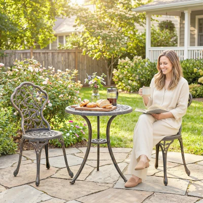 Outsunny 3 Pcs Aluminium Bistro Set Patio Brown