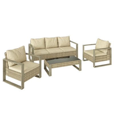 Outsunny 4pc Rattan Garden Furniture Set Khaki