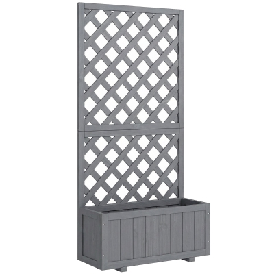 Outsunny Wood Planter with Trellis Raised Bed Grey
