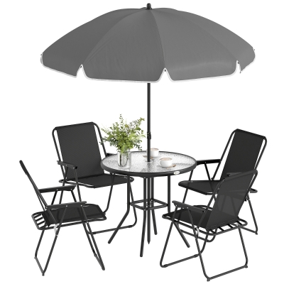 Outsunny 4-Seater Garden Furniture Set with Parasol Black