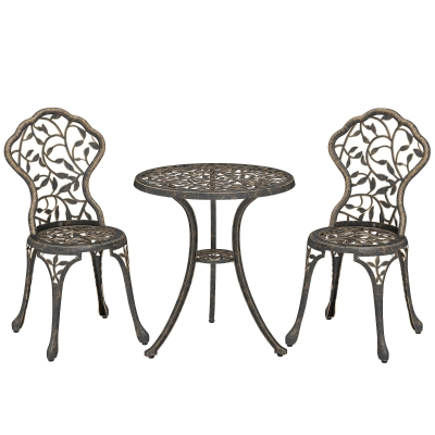 Outsunny 3 Pcs Aluminium Bistro Set Patio Brown