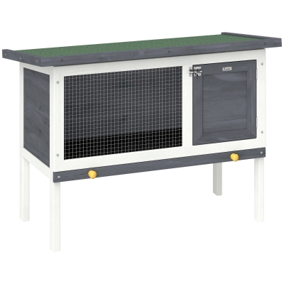 PawHut Hasenstall erhöhter Kaninchenstall aus Holz mit aufklappbar Bitumendach herausziehbarer Schublade 90x45x65 cm Grau