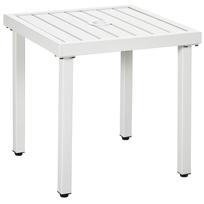 Outsunny Patio Side Table Steel with Umbrella Hole White