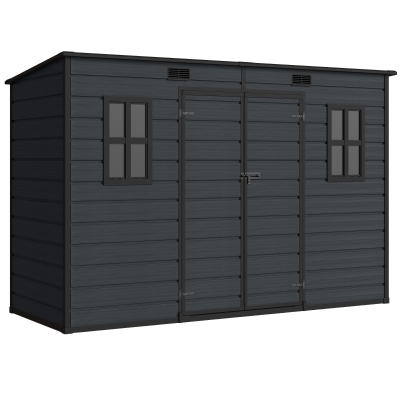 Outsunny Resin Garden Shed Lockable Storage Dark Grey 10x4ft