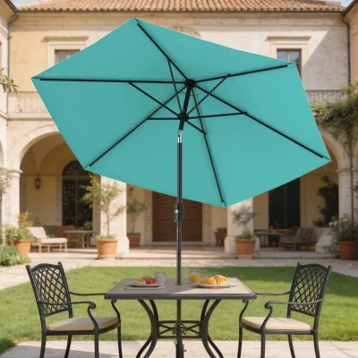 Outsunny Patio Parasol Aluminium Tilt Crank Turquoise 2.6m
