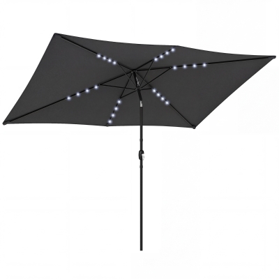 Outsunny Garden Parasol with LED Solar Light Black 3x2m