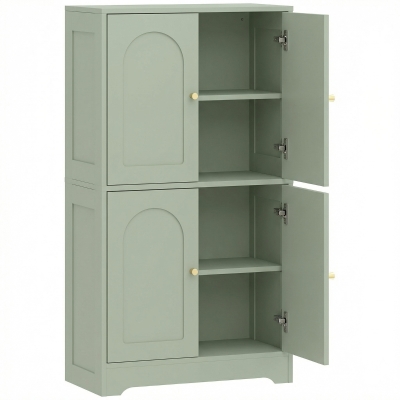 HOMCOM Buffet de cozinha, móvel de arrumação com 4 portas curvas e 2 prateleiras ajustáveis, 60 x 30 x 110 cm, verde