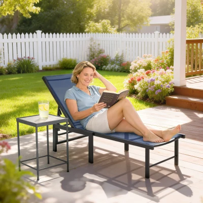 Outsunny Reclining Sun Lounger Dark Blue