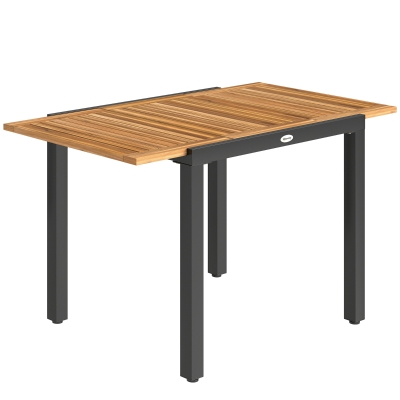 Outsunny Masă de Grădină Extensibilă 120/80x70 cm Cadru din Oțel și Blat din Lemn de Acacia pentru 4-6 Persoane Natural