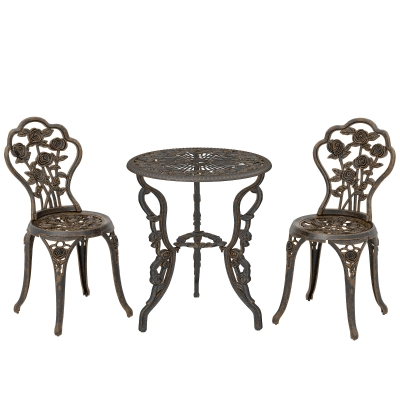 Outsunny Bistro Set Vintage Rose Design Table & 2 Chairs Metallic