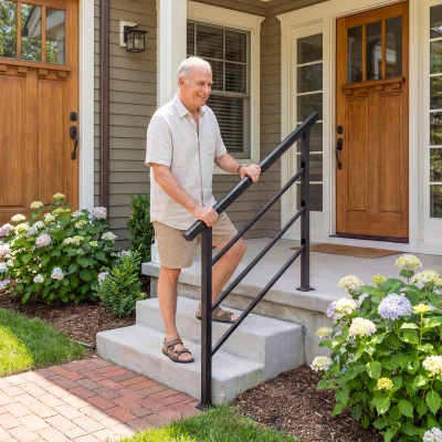 Outsunny Barandilla de Escalera 131 cm Pasamanos para Escalera con Kit de Instalación Ángulo Ajustable para 1-4 Escalones Negro