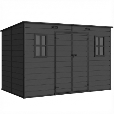 Outsunny Resin Garden Shed Lockable Doors Dark Grey 10x6 ft