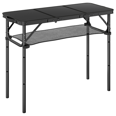 Outsunny Folding Camping Table with Storage, Metal Frame, Black