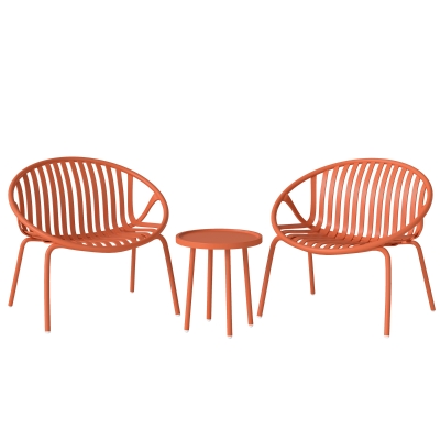 Outsunny Conjunto de Jardín Bistro 3 Piezas Mesa Baja con Tablero Cóncavo Acero y Polipropileno 80x70x75cm Rojo Ladrillo