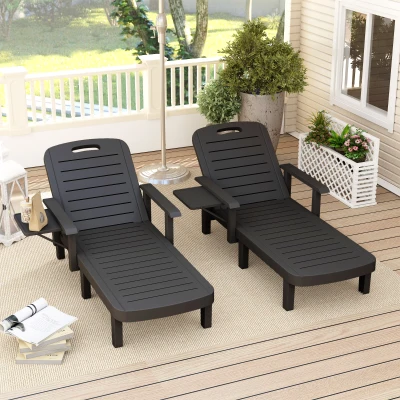 Outsunny Set of 2 Reclining Sun Loungers Black
