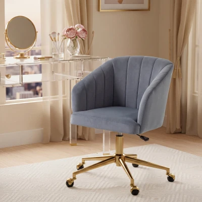 HOMCOM Silla de Oficina con Ruedas de Terciopelo con Respaldo Acolchado Altura Ajustable Espuma Alta Resiliencia Gris