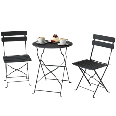 Outsunny Ensemble Bistro 3pcs Table Chaises Pliantes Métal Noir