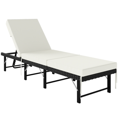 Outsunny Rattan Sun Lounger with Cushion - Black