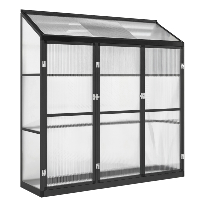 Outsunny Polycarbonate Lean-to Greenhouse 6x6ft Black