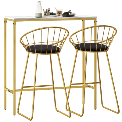 HOMCOM Ensemble Table Bar avec 2 Tabourets Acier Doré 100x40x107cm