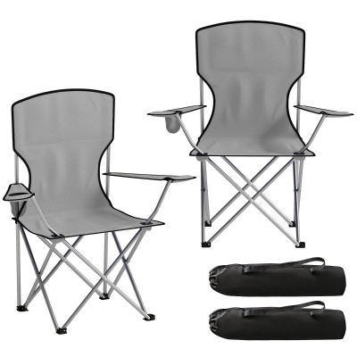 Outsunny Portable Camping Chair Set of 2 with Cup Holders Grey