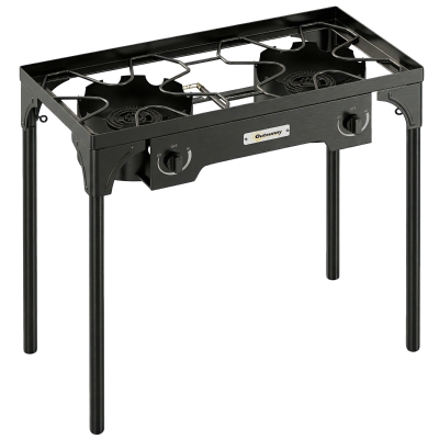 Outsunny Double Burner Camping Gas Stove Black Detachable Legs