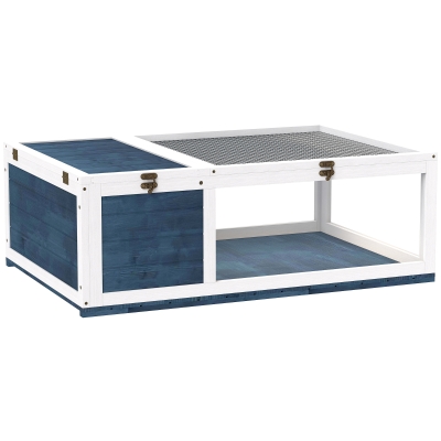 PawHut Enclos Habitat Petit Animal Bois Bleu 91x60,5x32 cm