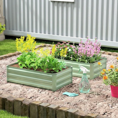Outsunny Set of 2 Steel Planter Boxes Light Green 100x60cm