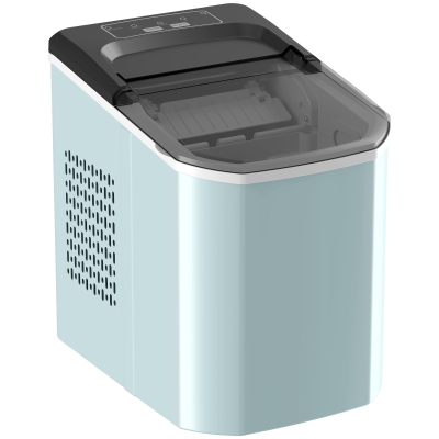 HOMCOM Mașină de Cuburi de Gheață cu Autocurățare 12 kg/24h 9 Cuburi Gata în 7 Minute 2 Mărimi de Gheață Rezervor 1,5L Albastru