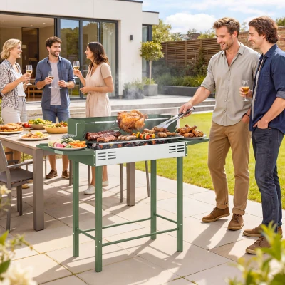 Outsunny Charcoal BBQ Rotisserie Grill Dark Green