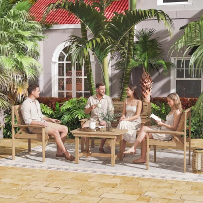 Outsunny 4pc Wooden Garden Sofa Set with Table Natural Wood